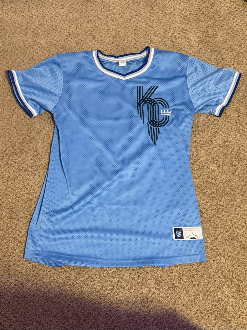 MLB Light Blue Mesh Short-Sleeve Jersey with KC Logo (Next Day Shipping)